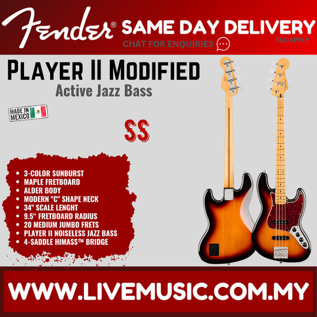 3-color sunburst active Jazz bass guitar with maple fretboard and hi-mass bridge