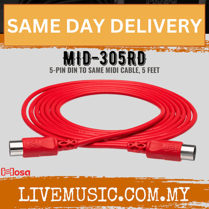 Hosa MID-305RD MIDI Cable, 5ft - Red (MID305RD/MID 305)