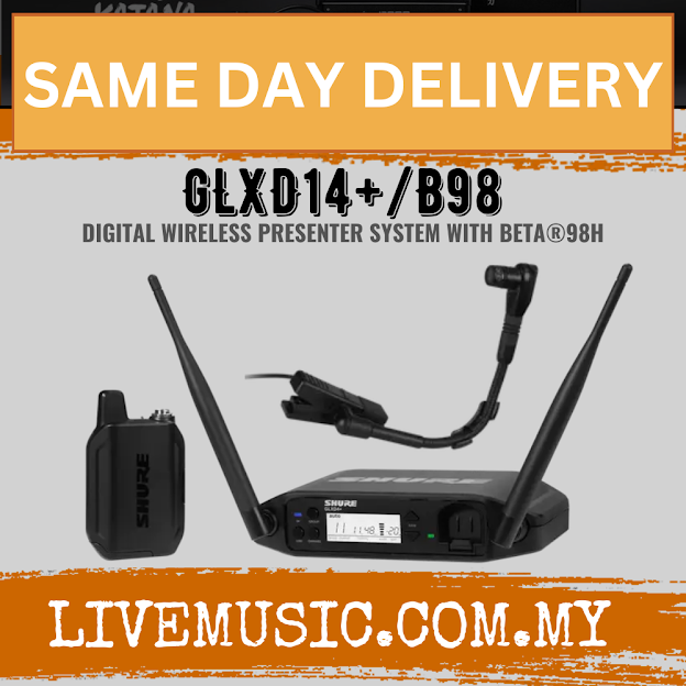 Shure GLXD14+/B98 Digital Wireless Instrument System with WB98H/C Gooseneck Microphone ( GLXD14+ / B98 )