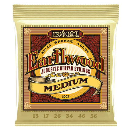 Ernie Ball 2002 Earthwood 80/20 Bronze Acoustic Guitar Strings, Medium, 13-56 Gauge