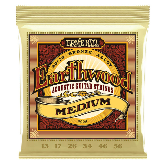 Ernie Ball 2002 Earthwood 80/20 Bronze Acoustic Guitar Strings, Medium, 13-56 Gauge