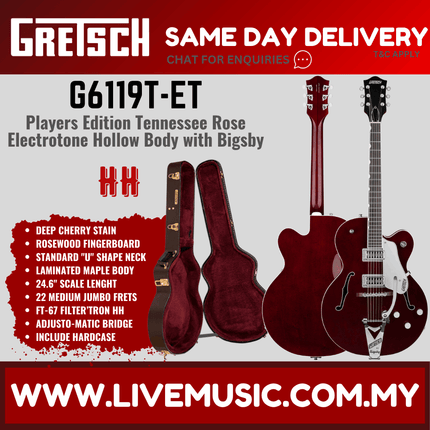 Gretsch G6119T-ET Players Edition Tennessee Rose Hollowbody Guitar w/Bigsby, Dark Cherry Stain