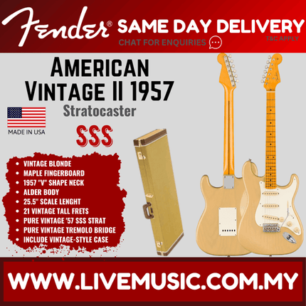 Fender American Vintage II 57 Stratocaster Electric Guitar, Maple FB, Vintage Blonde