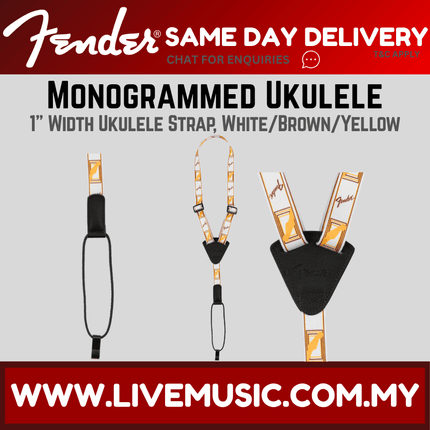 Fender Monogrammed Ukulele Strap, White/Brown/Yellow