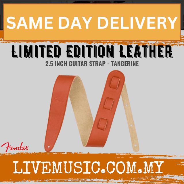 Fender 2.5 inch Limited Edition Leather Guitar Strap, Tangerine