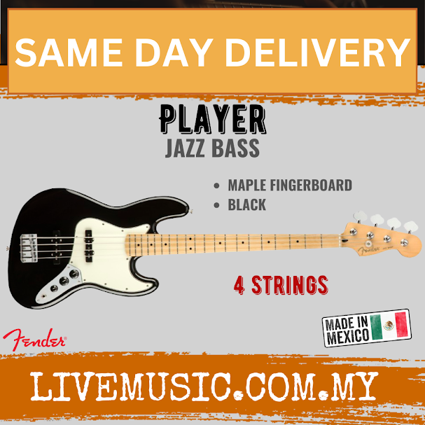 Fender Player Jazz Bass Guitar, Maple Fretboard - Black