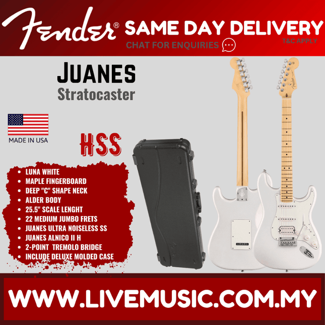 Fender Limited Edition Juanes Stratocaster Electric Guitar, Maple FB, Luna White