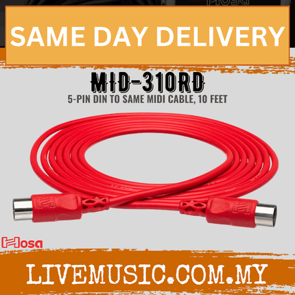 Hosa MID-310RD MIDI Cable, 10ft - Red (MID310RD/MID 310)