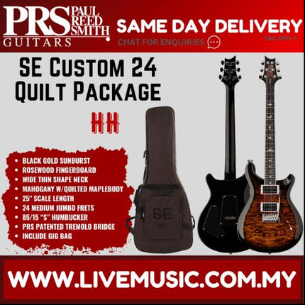 PRS SE Custom 24 Electric Guitar w/Quilt Package,  Black Gold Sunburst