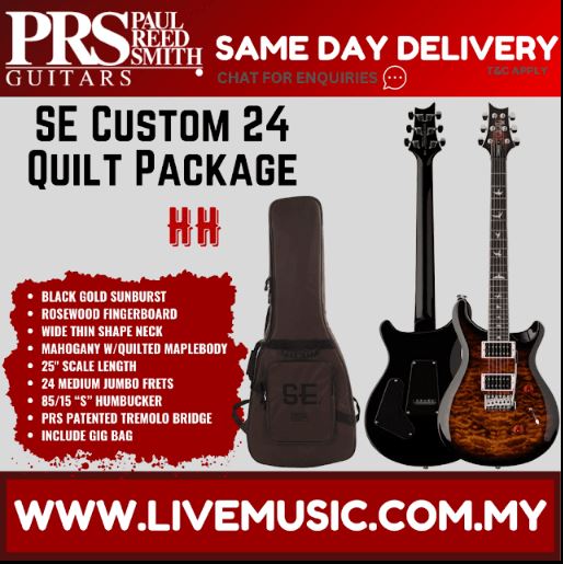 PRS SE Custom 24 Electric Guitar w/Quilt Package,  Black Gold Sunburst