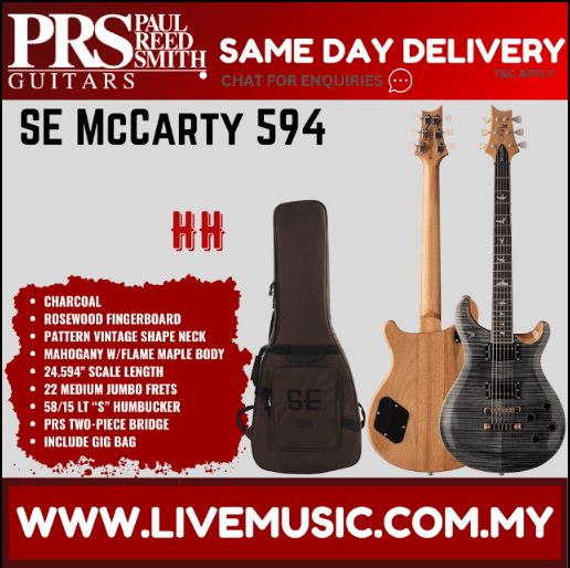Charcoal PRS SE McCarty 594 electric guitar with fitted gig bag