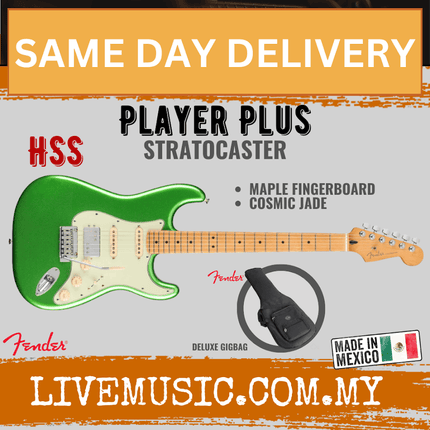 Fender Player Plus HSS Stratocaster Electric Guitar, Maple Fretboard - Cosmic Jade