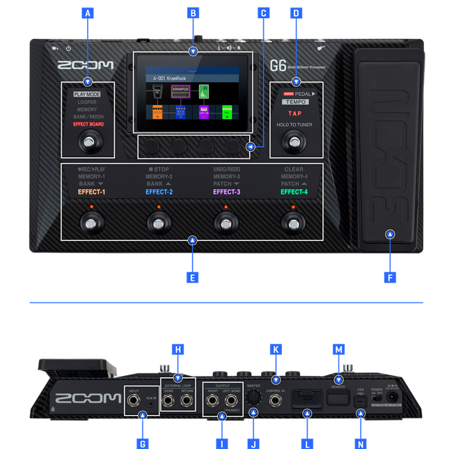 Zoom G6 Multi Effects Processor Pedal With USB Audio Interface, Drum Machine And Looper (G 6/G-6)