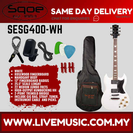 SQOE SESG400 SG Standard Electric Guitar Rosewood Fretboard - White ( SESG-400 / SESG 400 )