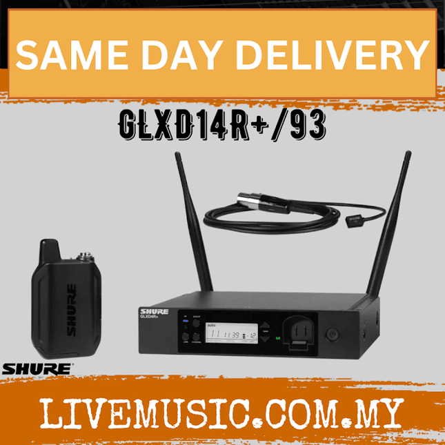 Shure GLXD14R+/93 Digital Wireless Rackmount Presenter System with WL93 Lavalier Microphone ( GLXD14R+ / WL93 )