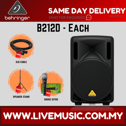 Behringer Eurolive B212D 550W 12" Powered Speaker w/Wireless Mic, Speaker Stand and Cable - Pair ( B-212D / B 212D )