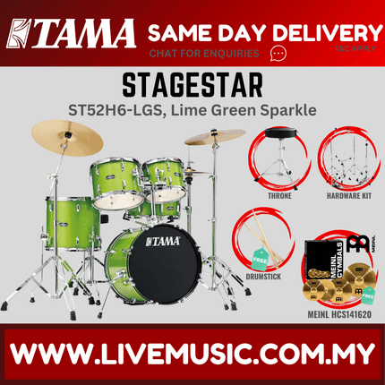 Tama Stagestar ST52H6 5-piece Drum Set With Drumsticks and Throne With Meinl HCS141620 Cymbals Set