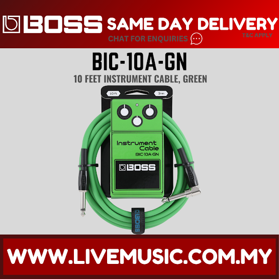 Boss BIC-10A Straight to Right Angle Instrument Cable, 10 Feet - Green (BIC10A BIC 10A)
