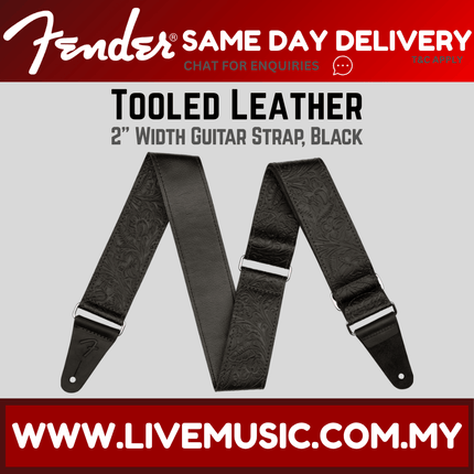 Fender 2inch Tooled Leather Guitar Strap - Black