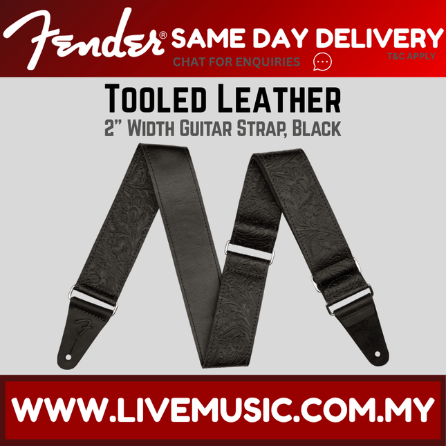 Fender 2inch Tooled Leather Guitar Strap - Black