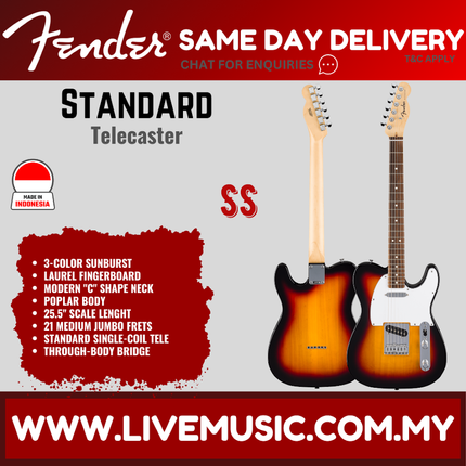 Fender Standard Telecaster Electric Guitar, Laurel FB, 3-Color Sunburst