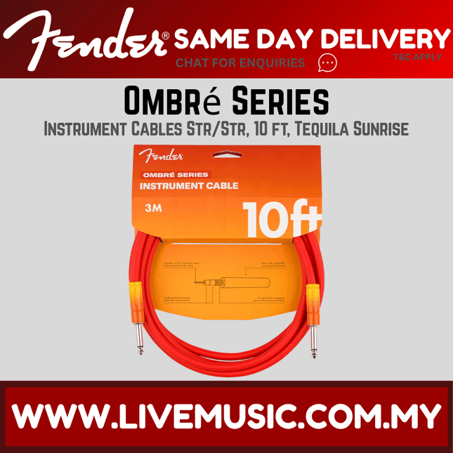 Fender Ombre Series Instrument Cable, 10 ft Straight/Straight, Tequila Sunrise