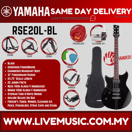 Yamaha Revstar Element RSE20 Left-handed Electric Guitar - Black ( RSE 20L / RSE-20L )