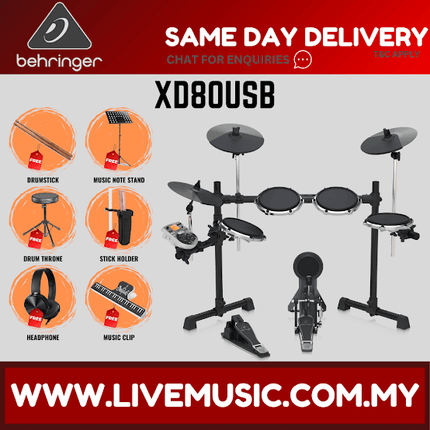 Behringer XD-80USB 8-piece Electronic Drum Set with Amplifier, Drum Stool And Accessories ( XD80USB )