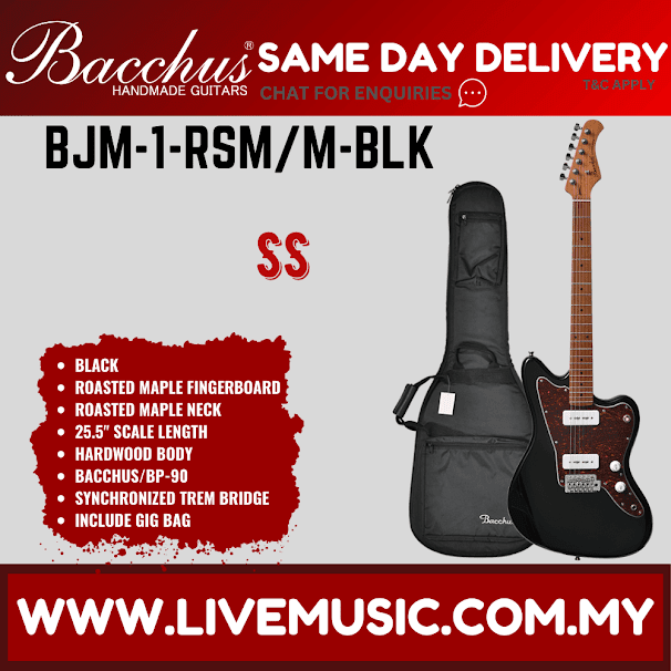 BACCHUS BJM-1-RSM/M UNIVERSE SERIES ROASTED MAPLE ELECTRIC GUITAR - BLACK ( BJM1 / BJM1RSMM / BJM1 RSM M )