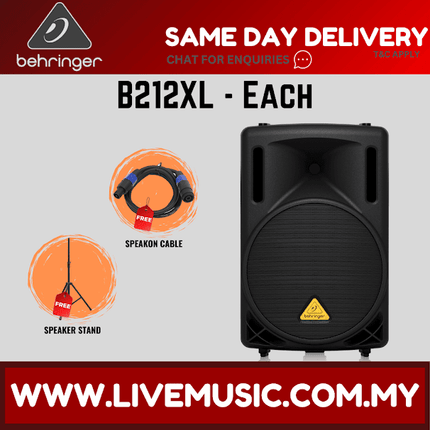 Behringer Eurolive B212XL 800-watt 12'' Passive Speaker With Speaker Stand & Cable - Each / Pair (B-212XL B 212XL)