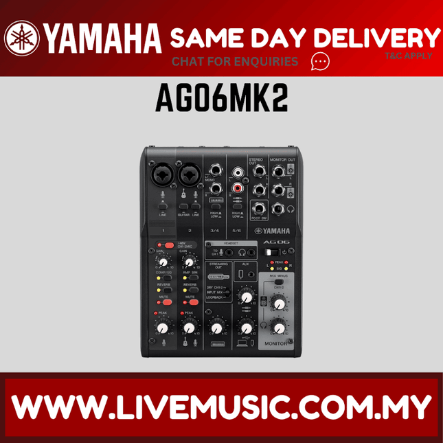 Yamaha AG06 MK2 6-channel Mixer and USB Audio Interface - Black ( AG-06 MKII )