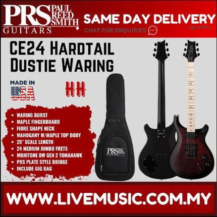 PRS Dustie Waring CE24 Hardtail Limited Edition Electric Guitar w/Bag, (CE24)-Waring Burst
