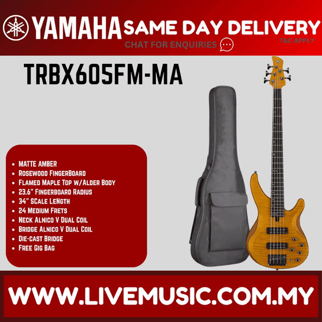 Yamaha TRBX605FM 5-string Electric Bass Guitar - Matte Amber ( TRBX 605FM / TRBX-605FM )