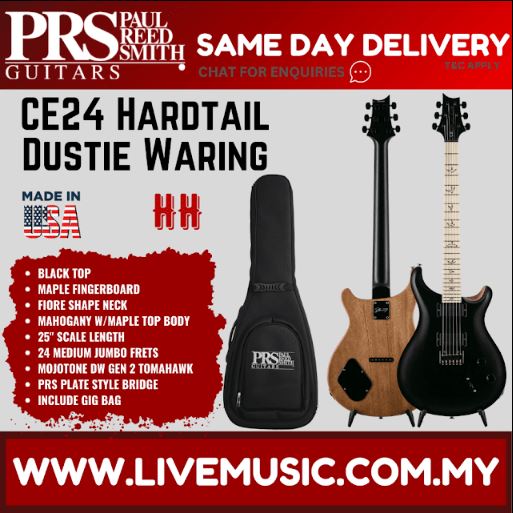 PRS Dustie Waring CE24 Hardtail Limited Edition Electric Guitar w/Bag, (CE24)-Black Top