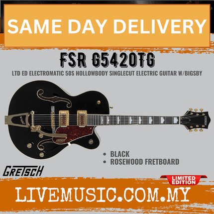 Gretsch black singlecut hollowbody electric guitar with Bigsby-style tremolo and rosewood fretboard