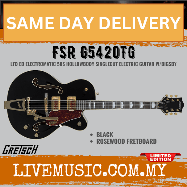 Gretsch FSR G5420TG Electromatic 50s Hollowbody Singlecut Electric Guitar w/Bigsby, RW FB, Black