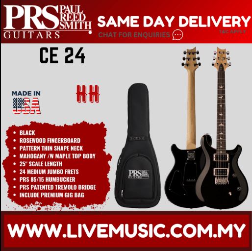 Black electric guitar with maple neck and included padded gig bag
