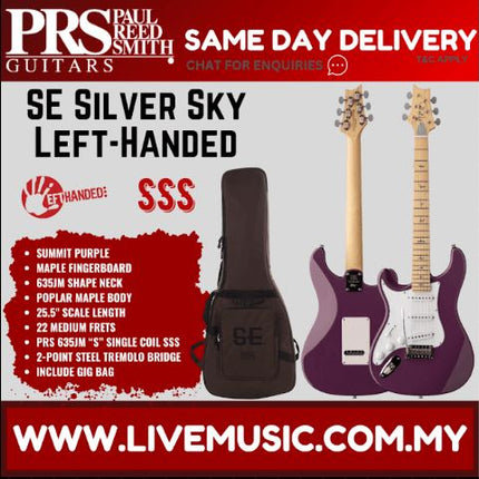 PRS SE Silver Sky Left-Handed Electric Guitar w/Bag, Maple FB-Summit Purple
