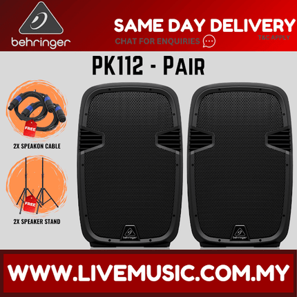Behringer PK112 Passive 600-Watt 12" PA Speaker System With Speaker Stand & Cable - Each ( PK 112 / PK-112 )