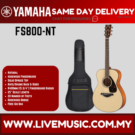 Yamaha FS800 40" Concert Solid Sitka Spruce Top Acoustic Guitar - Natural (FS 800)