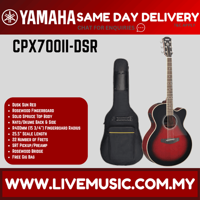 Yamaha CPX700II Medium Jumbo Solid Spruce Top Acoustic-Electric Guitar - Natural/Black/Dusk Sun Red/Sand Burst/Tinted ( CPX700 )