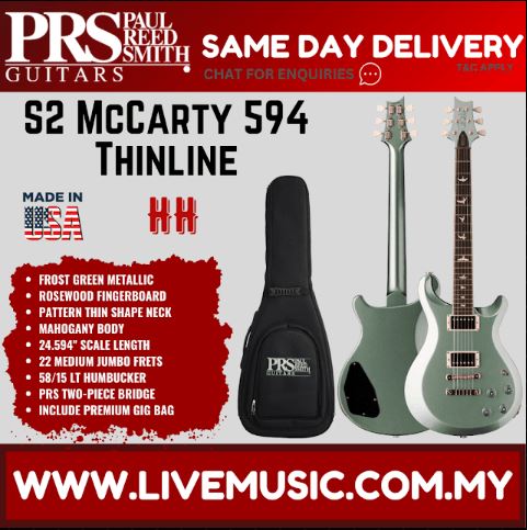 PRS S2 McCarty 594 ThinLine Electric Guitar with Bag-Frost Green Metallic