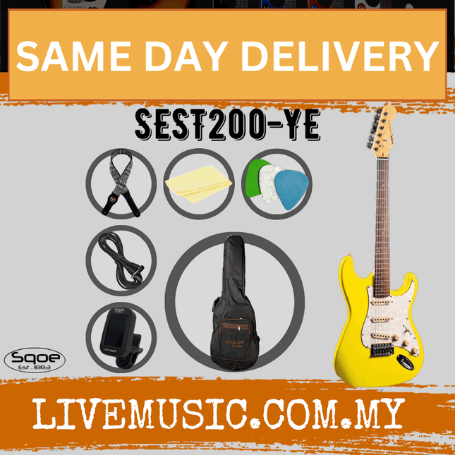 SQOE SEST200 Stratocaster SSS 6-String Electric Guitar Rosewood Fretboard -  Yellow ( SEST 200 / SEST-200 )