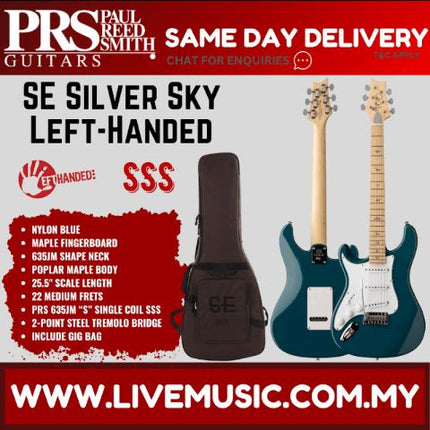PRS SE Silver Sky Left-Handed Electric Guitar w/Bag, Maple FB-Nylon Blue