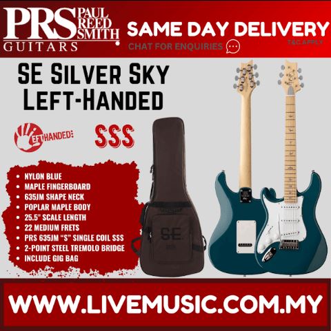 PRS SE Silver Sky Left-Handed Electric Guitar w/Bag, Maple FB-Nylon Blue