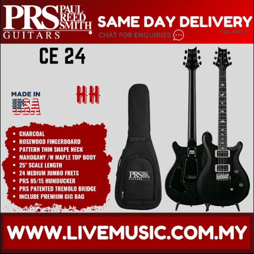 Charcoal electric guitar with included black gig bag, PRS-style double cutaway body