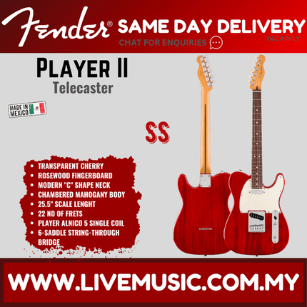 Fender Player II Telecaster Electric Guitar, RW FB, Transparent Cherry