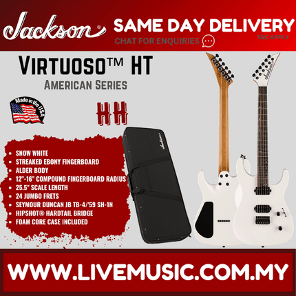 Jackson American Series Virtuoso HT Electric Guitar, Streaked Ebony FB-Snow White