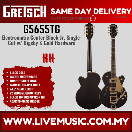 Gretsch G5655TG Electromatic Centre Block Jr Single-Cut Guitar w/Bigsby, Laurel FB - Black Gold
