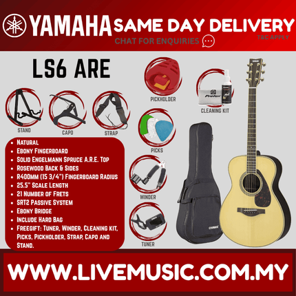 Yamaha LS6 ARE Concert Acoustic-Electric Guitar with Hard Bag - Natural ( LS6-ARE )